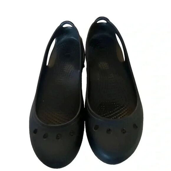Crocs Womens Black Rubber Comfort Casual Ballet Flats Slip On Size 9 - Picture 2 of 8